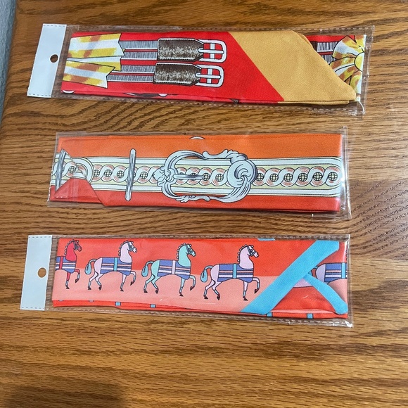 3 New Satin Fashion Twilly Purse Scarves handle ties bows Headbands Bows 37x2.5 - Picture 3 of 3